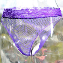 Mid-waist sexy lace waistband large mesh fully transparent see-through stockings panties unisex sexy panties