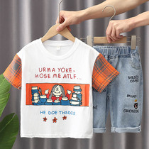 Boy Clothing Boy Pure Cotton T-shirt Two Sets 2021 Summer New Childrens Korean Version Short Sleeve Suit Mid-Child Foreign Air