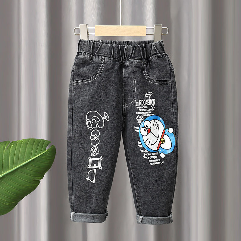 2021 children fitted with new boy jeans Children in waist pants loose trousers male baby Han version pants