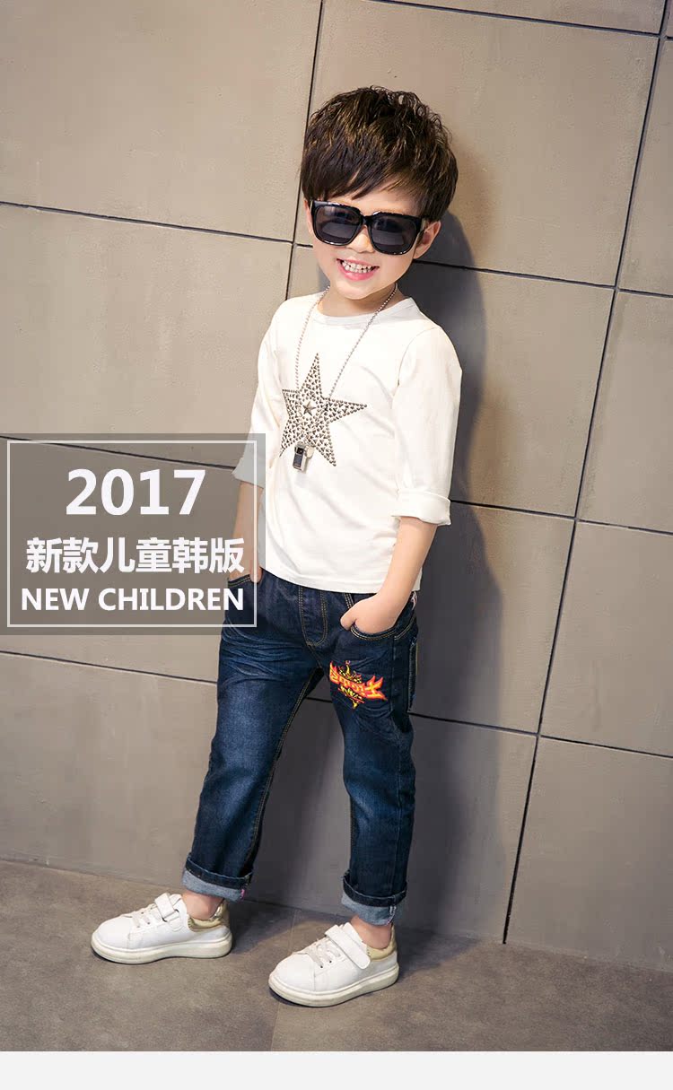 2017 mùa xuân và mùa thu quần áo trẻ em trai new jeans quần trẻ em lớn Hàn Quốc phiên bản của trẻ em của quần trẻ em mùa xuân quần âu