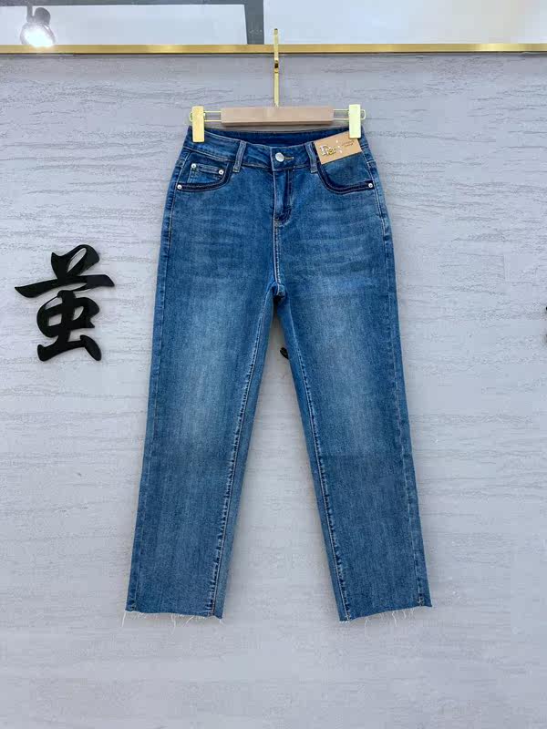 Jeans Xiao Avan 67288 jeans female blue high waist leather coat curl side small straight tube pants thin