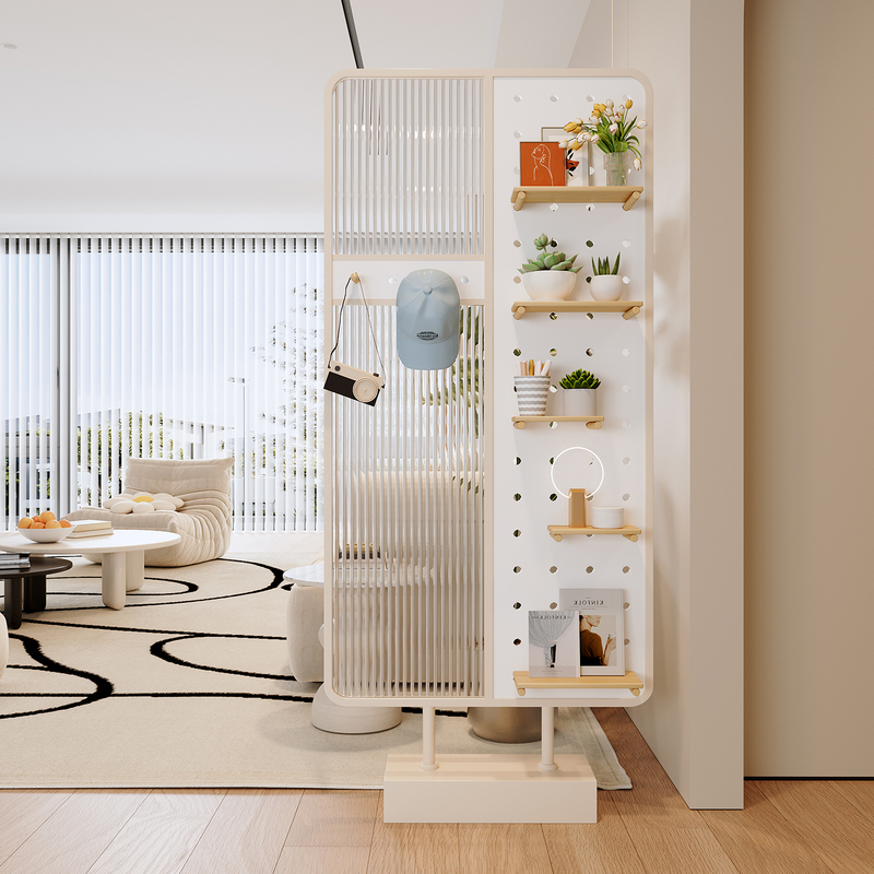 Movable Screen, No Installation Required, Pegboard Storage Rack, Screen Partition for Entryway, Cream Style, Blocking View from Front Door