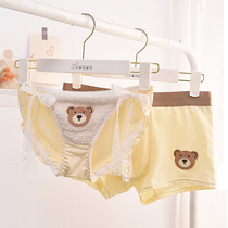 Couple underwear cotton new a man and a woman pure low waist sexy passion cute cartoon bear triangle lace-up