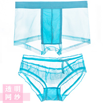Mesh underwear women breifs couple underwear sexy hot transparent lace mens boxer pants low waist thin