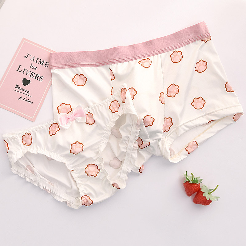 Couple underwear pure desire printing sweet cartoon milk silk new cute girl triangle male boxer pair suit