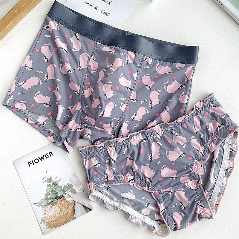 Couple's underwear ice silk summer thin section breathable cartoon printing cute and comfortable one man and one woman to send Qixi Festival gifts