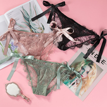  Transparent mesh low-waist panties Female temptation lace-up straps Girl hollow lace breathable ladies briefs
