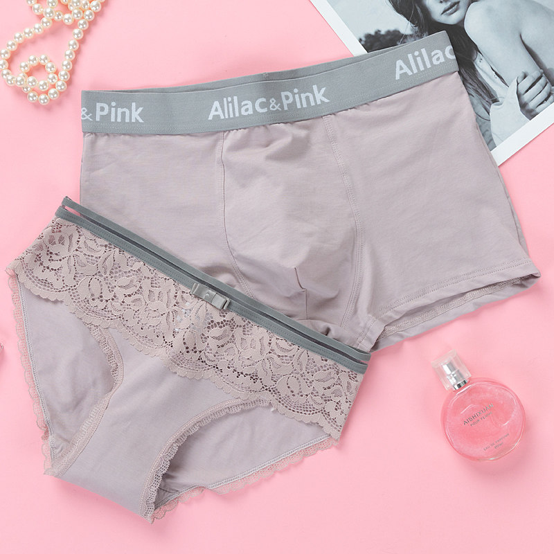 Lovers Briefs Pure Cotton Suit Sexy Lady Triangle Pants Lace Seductive Full Cotton Boxer Pants Men Tide Pure Color