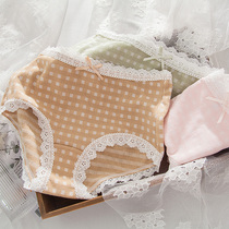  Pure cotton underwear womens briefs mid-waist plaid cotton Japanese girl antibacterial student sexy pants simple
