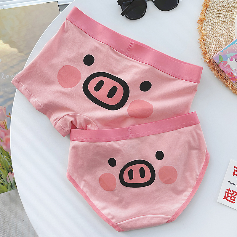Cute Couple Underwear, Pure Cotton, Comfortable and Breathable, One Male and One Female, Triangle and Boxer Briefs, Cartoon Style, Piggy, Valentine's Day