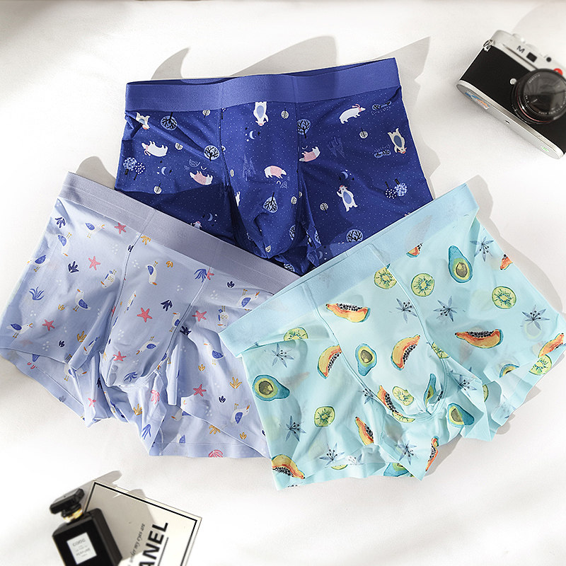 Ice Silk Briefs Men's Four Corner Pants Cartoon Original Printed Breathable Antibacterial Four Corner Pants Headless Thin and Summer Speed Dry