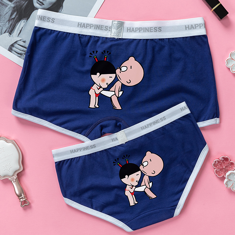 New Cute Couple Underwear Set Pure Cotton Cartoon Print Sweet Cotton Youth Low-Waist Sexy Underwear for Men and Women