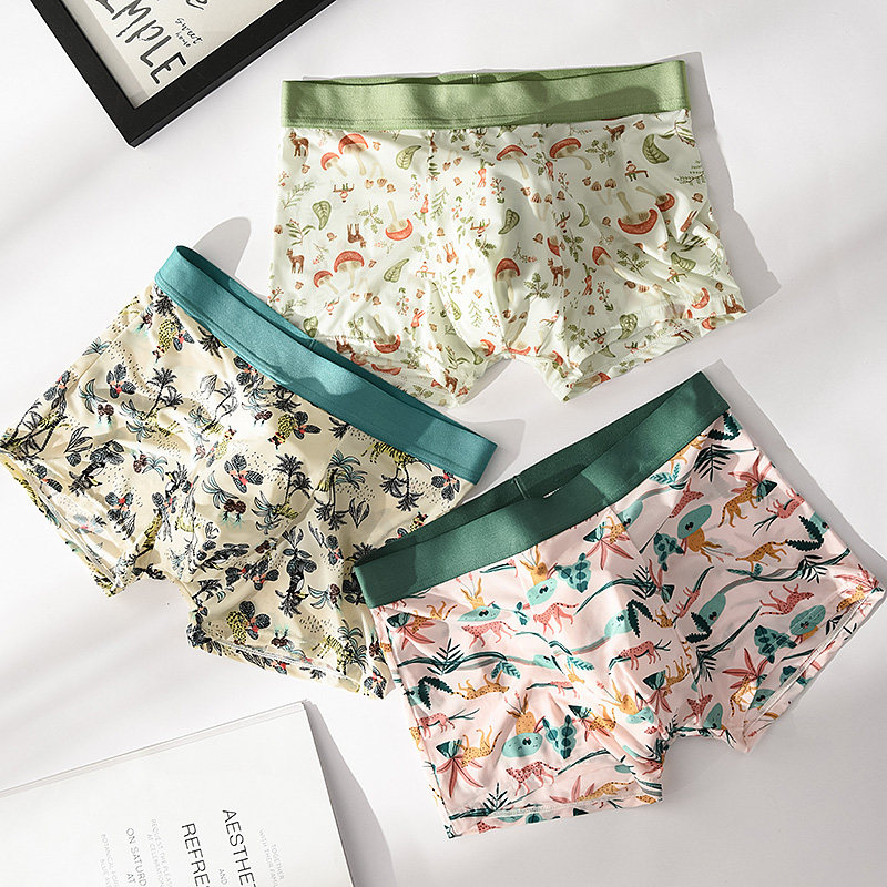 Ice Silk Men's Underwear Boys Boxer Shorts Boxer Shorts Personality Print Youth Safety Pants Breathable Ultra-thin Summer