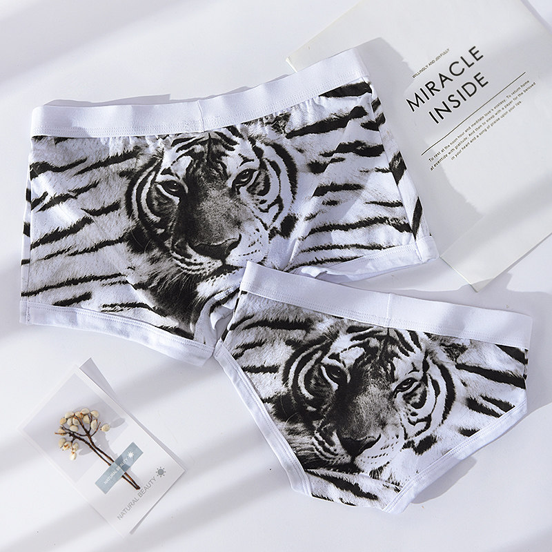 Lovers Briefs Suit Pure Cotton Quality New Tiger Printed Men's Four Corner Pants Girls Triangle Sexy Trend Cartoon