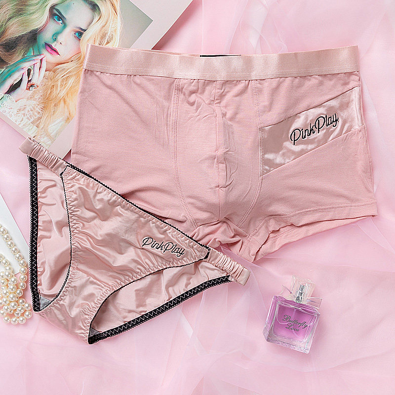 New couple's underwear sexy 2 strips of soft and breathable low waist Men's flat angle Temptation Female Type Triangle Pants Embroidery