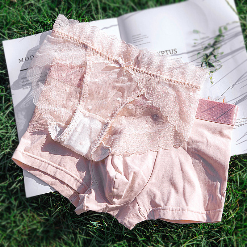 New Lovers Briefs Cute Pure Cotton Suit Day Lace Young Girl Raw Low Waist Pink Full Cotton Men's Flat Corner Pants