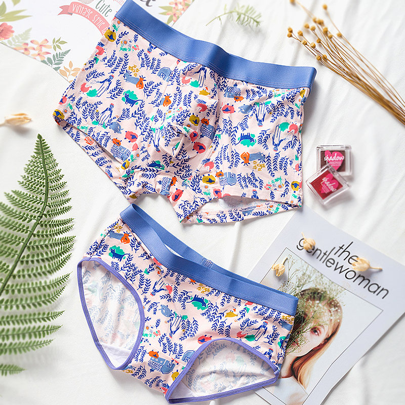 Literary fan couple panties female briefs middle waist men's boxer briefs sexy cute cartoon double suit