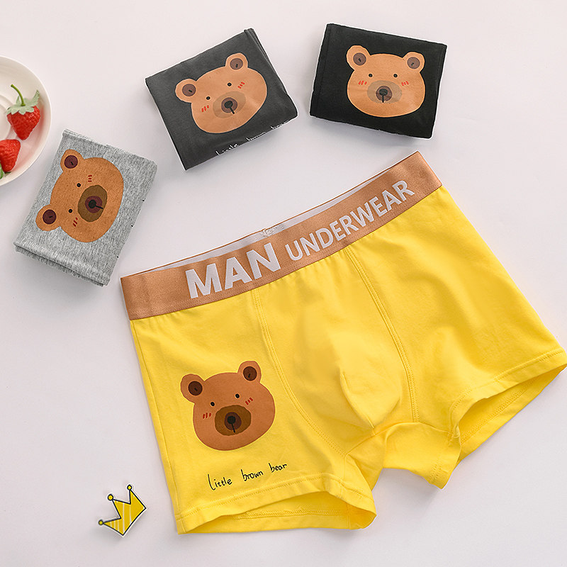 Men's underwear pure cotton new four corners loose large size boxer pants cotton fabric breathable cute youth pants