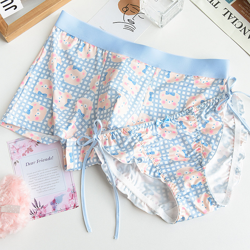 Couple underwear summer thin section milk silk cute cartoon pure desire girl small sexy straps men's boxer pair