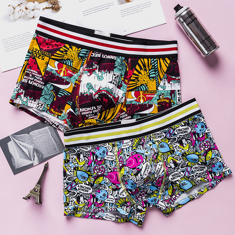 Fashion Trends Cartoon Cartoon Printed Pure Cotton Men's Underwear Four-corner Pants Low Waist Full Cotton Four-corner Pants Comfort Shorts