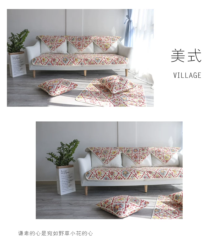 Vải cotton Mỹ đệm sofa khăn da đệm gỗ màu đỏ lễ hội bốn mùa phổ quát chống trượt toàn diện - Ghế đệm / đệm Sofa