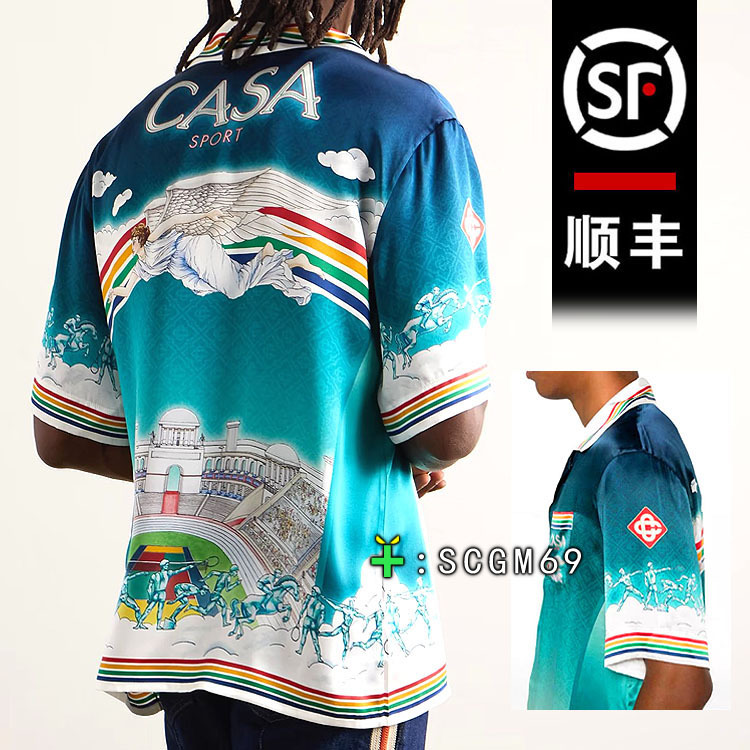 -Scgm69- High-End Luxury Old Money Style Shirt Roman Games Angel Print Casa Short-Sleeved Shirt