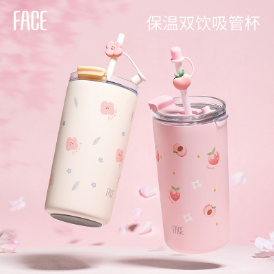 face保温杯吸管杯316不锈钢高颜值大容量咖啡杯子女新款2022水杯