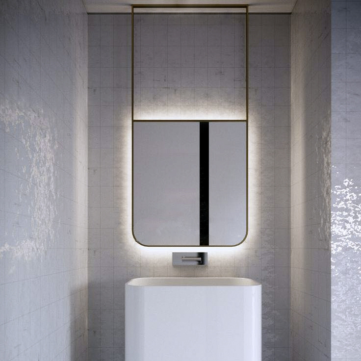 Nordic Belt Frame Bathroom Mirror Art Mirror Rectangular Wall-mounted Bathroom Makeup Mirror Toilet Mirror-Taobao