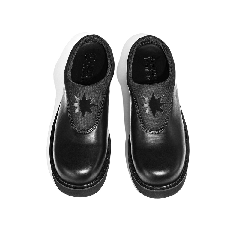 Kami Anger Original Design Black Derby Closed-Toe Slippers, Fashionable Thick-Soled Casual Height-Increasing Half Slippers for Men