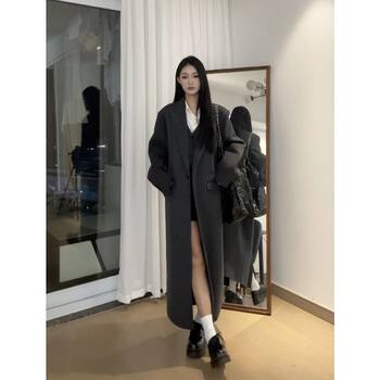 2025 korean style double-sided woolen coat autumn and winter new women's shoulder mid-length fashion straight woolen coat