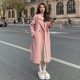 Women's pink double-sided velvet loose lace-up woolen coat
