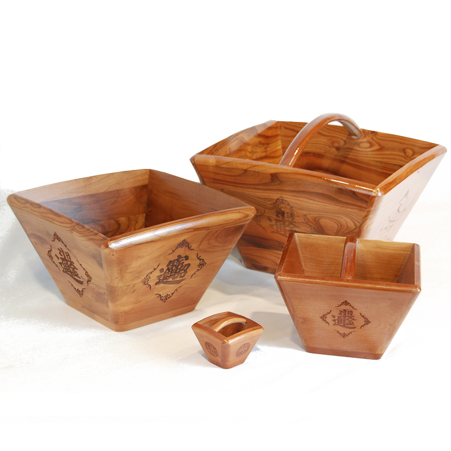 Peach wood old-fashioned rice bucket rises quartet solid wood wedding bucket to gather wealth with daily gold bucket gold housewarming gift ornaments creative