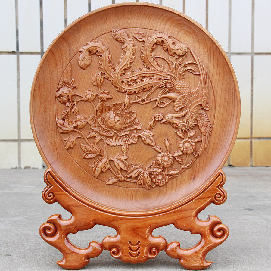 Finely Carved Peach Wood Flowers Open Rich And Expensive Phoenix Peony View Pan Wood Carving Swing Piece Home Residence Ornament Crafts Giver Gift-Taobao