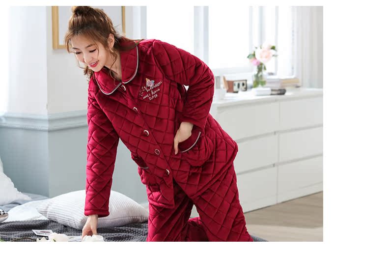 Jiao khiêu vũ mùa đông phụ nữ san hô lông cừu quilted pyjama ba lớp babe nhung dày ấm áp áo khoác bông dịch vụ nhà 78045 đồ ngủ cute