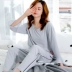 Jindaier pyjama phụ nữ mùa xuân và mùa thu hàng rào cotton dài tay mỏng cổ tròn rộng rãi có thể mặc bên ngoài bộ đồ phục vụ tại nhà - Bên ngoài ăn mặc