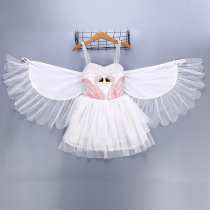 ins girl swan wings show Dress Angel Flamingo princess Dress suspender skirt skirt Angel Dress