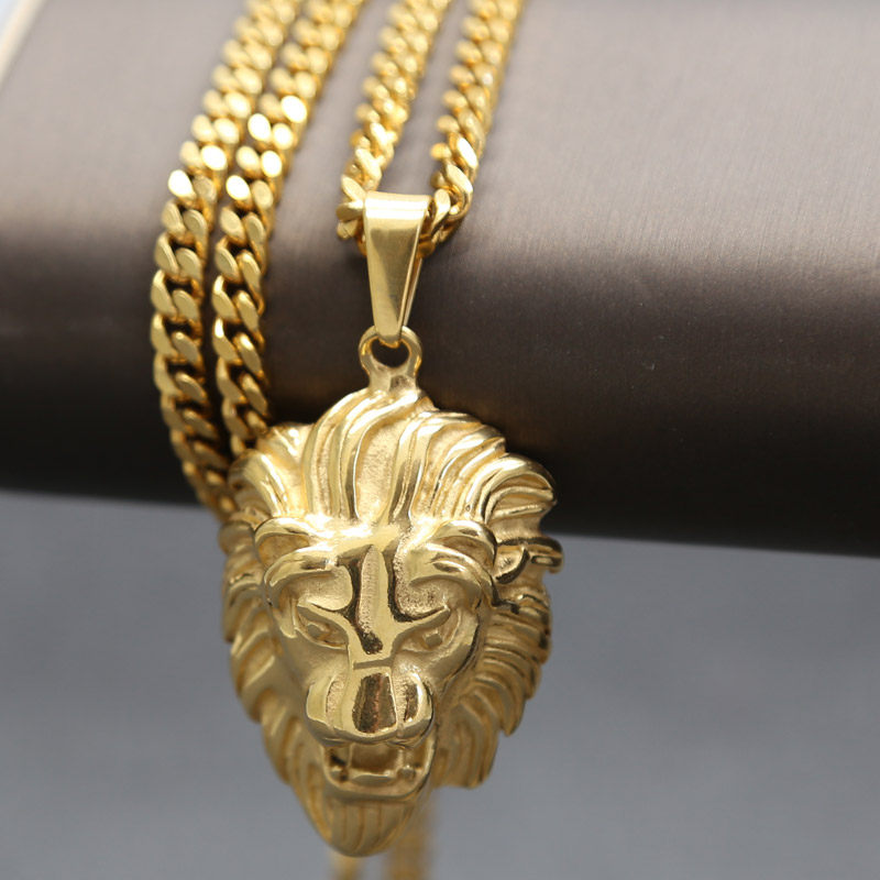 Trendy boutique lion head European and American hip-hop hip-hop necklace pendant lion medlion necklace