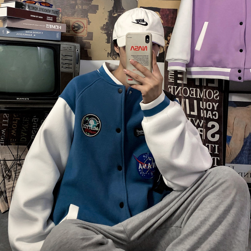 主推现货2021春季春款刺绣港风学生班服休闲宽松棒球服夹克-P75