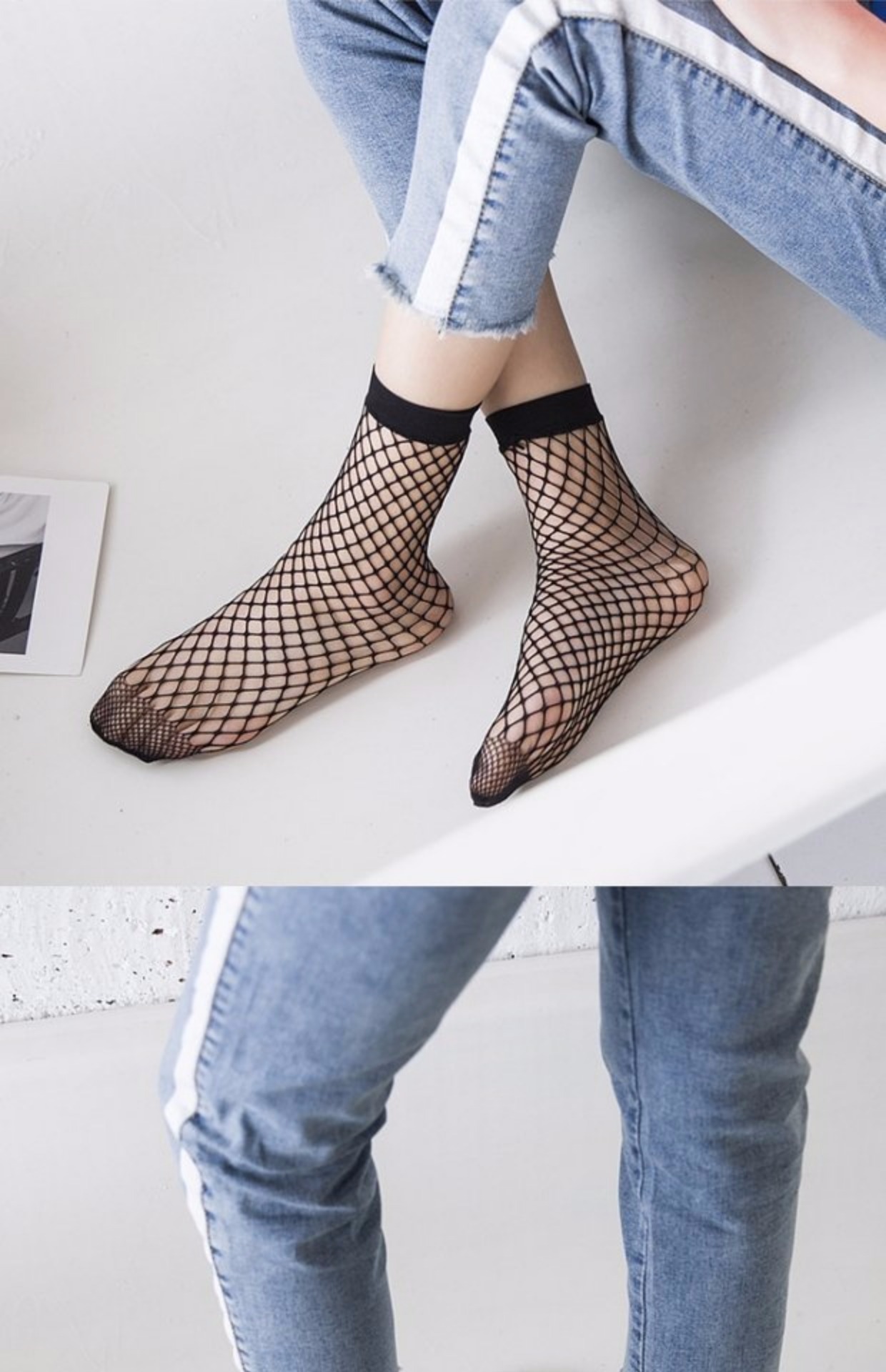 Vớ lưới vớ vớ vớ đen vớ nữ vớ Hàn Quốc mỏng phần lưới lưới vớ lười