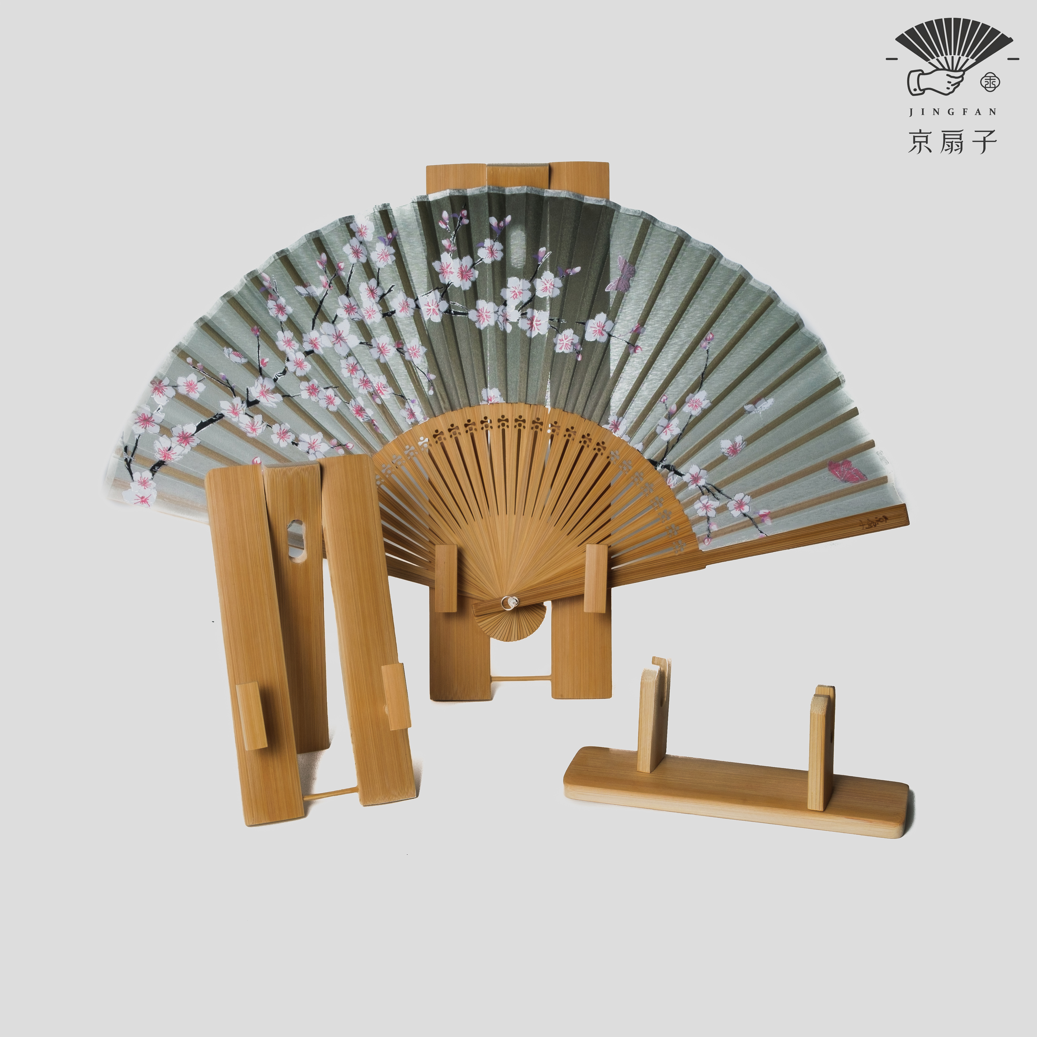 Beijing fan) jade bamboo fan frame folding fan group fan frame bamboo bracket shelf fan seat ancient style base Chinese fan bracket