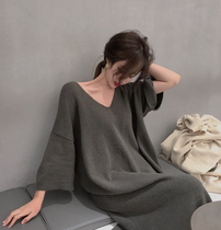 Autumn and winter maternity pullover V-neck knitted dress above the knee mid-length fashionable style maternity sweater for outerwear