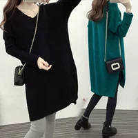 Phụ nữ mang thai thu đông 2018 áo len hàng đầu phiên bản Hàn Quốc của áo bà bầu lỏng thời trang áo len dài phần thời trang váy áo bà bầu mùa đông