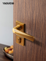 Door lock Indoor Nordic bedroom silent door lock Three-piece yellow ancient Wood door lock Simple American room door lock