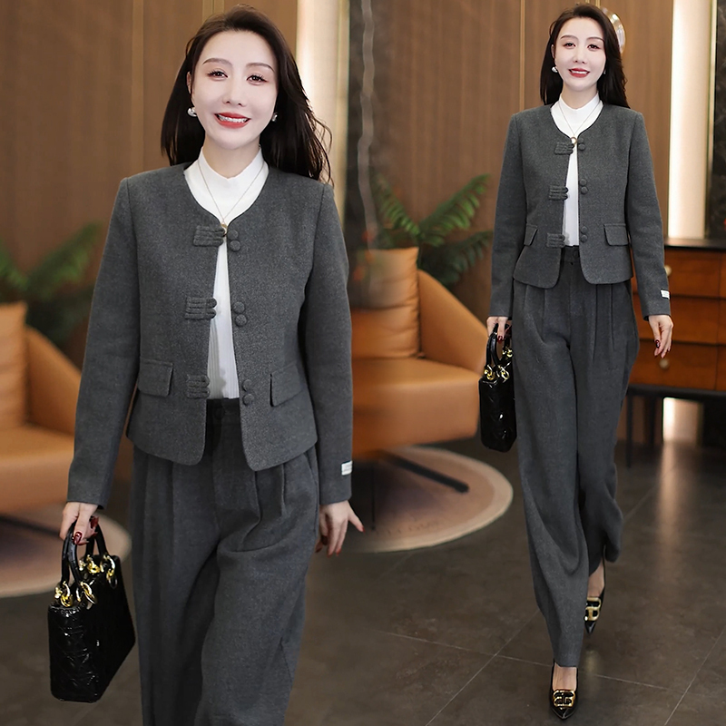 Fashionable and Stylish Women's Suit 2025 Autumn New Style Slimming Button-Up Cardigan Jacket Wide-Leg Pants Two-Piece Set Trendy