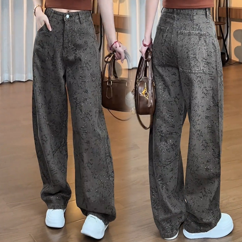 Retro Sequin Jacquard Scimitar Jeans for Women 2026 Spring New High-Waisted Loose Slimming Versatile Wide-Leg Pants