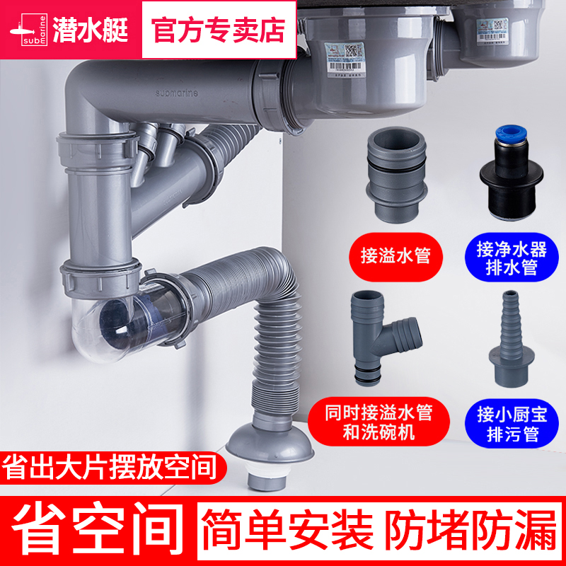 Submarine water pipe vegetable basin water pipe single and double sink washing vegetable basin sink pool deodorant water hose