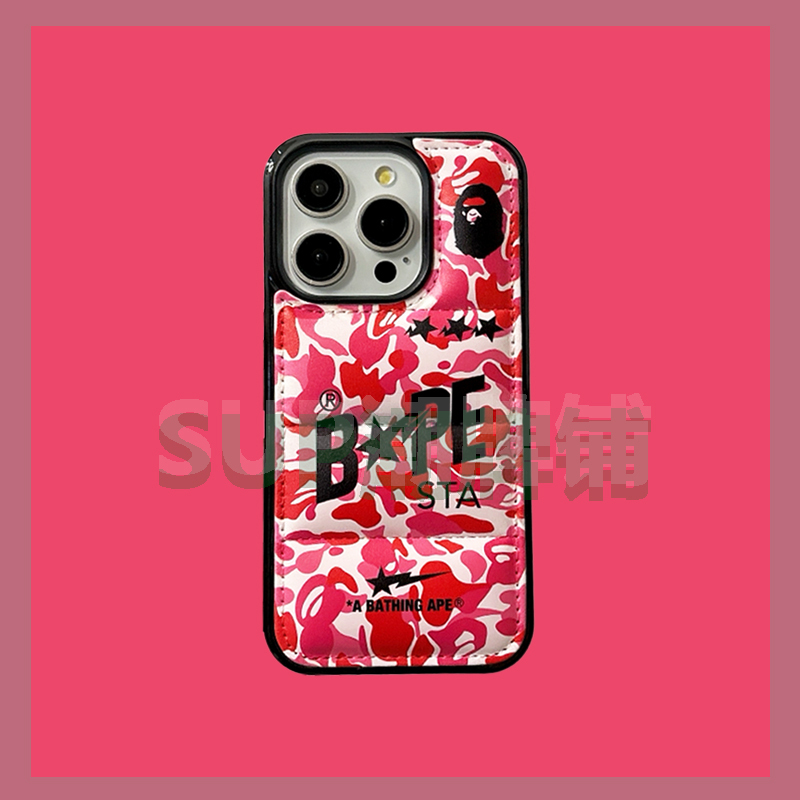 Trendy Brand Bape Ape down Jacket iPhone 15 Pro Max Phone Case 16 Couple New Model Suitable for iPhone 14 Pro Max Winter Simple Men and Women 13 Pro Protective Case Skin-Friendly Feel 12/11/Xr