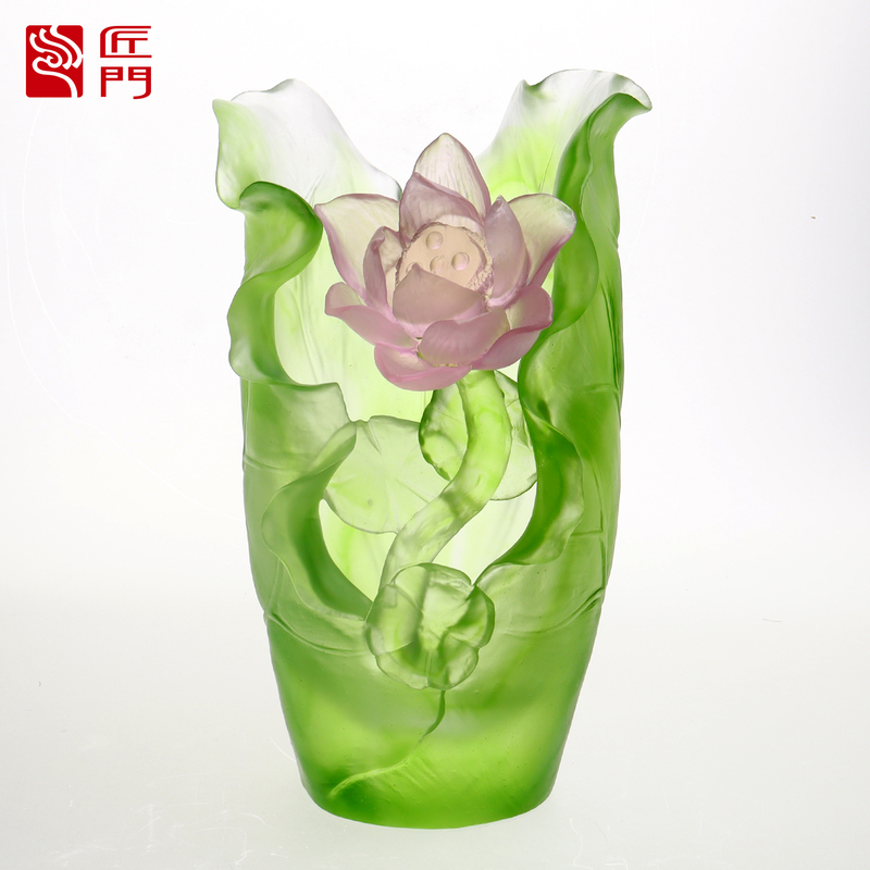 Intangible Cultural Heritage Glazed Lotus Vase Living Room Tabletop Decoration Home Decoration Crafts High-End Housewarming Gift for Leaders