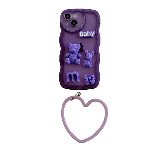 Apple, совместимый iPhone 14, сиреневый iPhone14 Pro, силиконовый защитный чехол, прозрачный чехол для телефона для влюбленных, с медвежатами