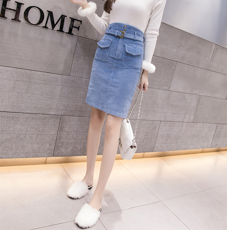 VK旗艦店 韓國風簡約高腰半身裙燈芯絨單品短裙